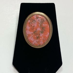 Vintage Faux Coral Sarah Coventry Signed Brooch Pendant Pin Vomit